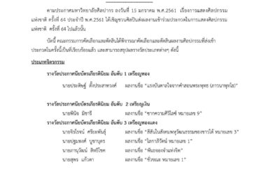 ประกาศผลการตัดสินผลงานศิลปกรรม การแสดงศิลปกรรมแห่งชาติ ครั้งที่ 64